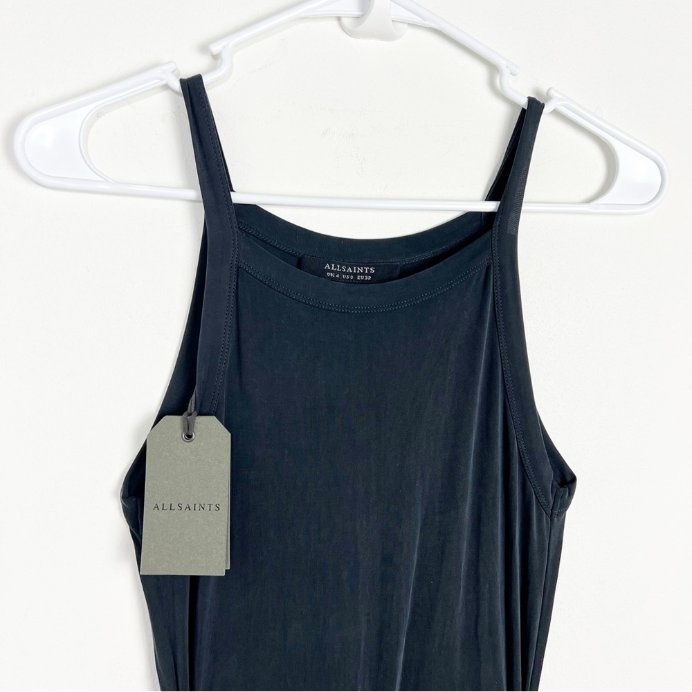 AllSaints Sami Cupro Knot Front Maxi Dress Size 0 in Black New All Saints - Picture 8 of 14
